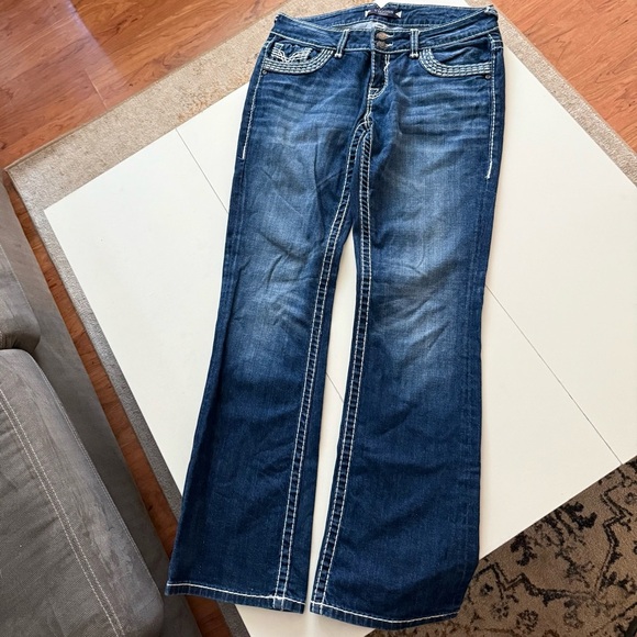 Vigoss Western Coastal Cowgirl Bootcut Jeans Denim Thick White Stitch Size 30 - Picture 2 of 5